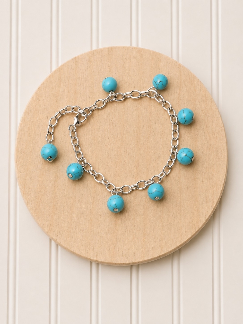 Turquoise Charm Chain Bracelet - Silver Chain